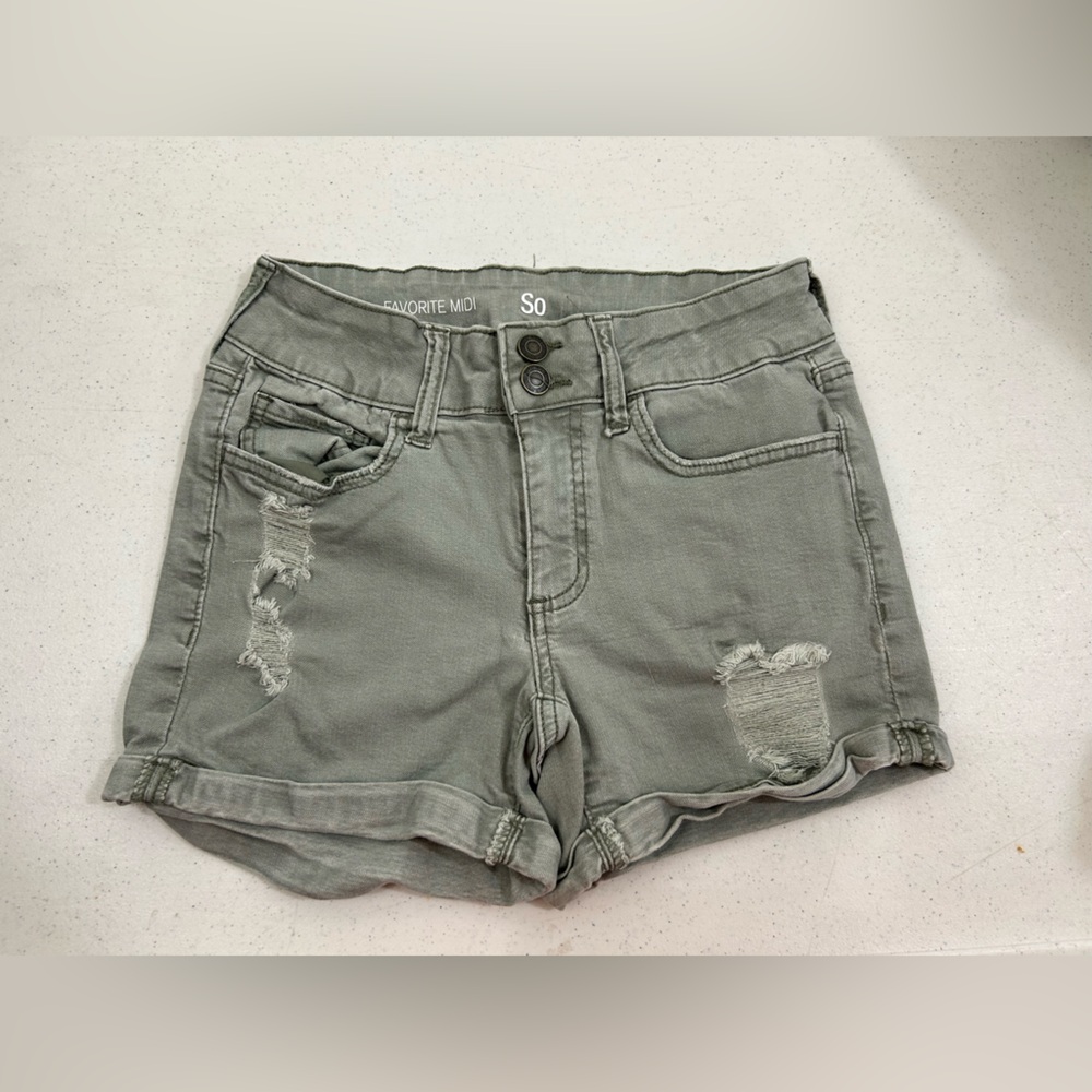 SO Women's Distressed Jean Shorts in Sage green -Size 3